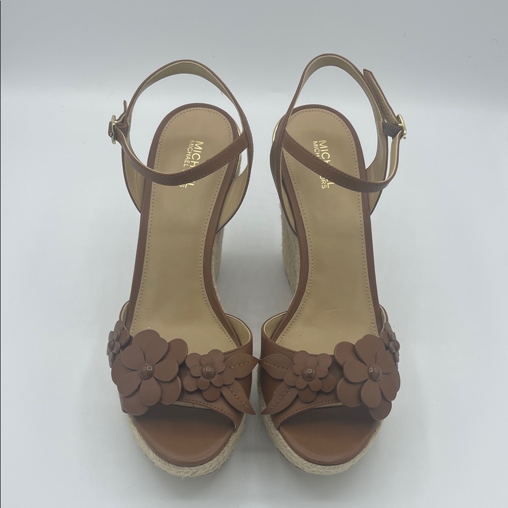 Michael Kors Tan Floral Wedge Sandals Size 8.5 NEW
